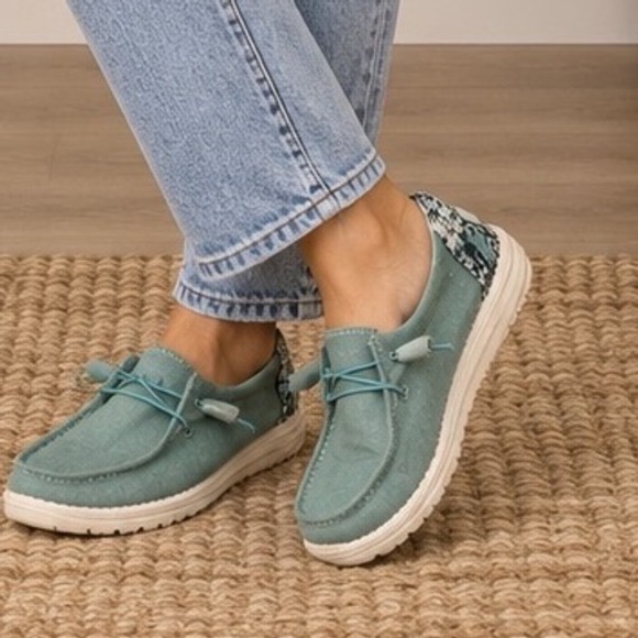 Hey Dude Shoes - Hey Dude Wendy Stretch Fleece Teal Canvas Slip On Loafers Shoes Womens 9